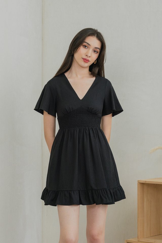 Sonnet Smocked Empire Waist Dress In Black
