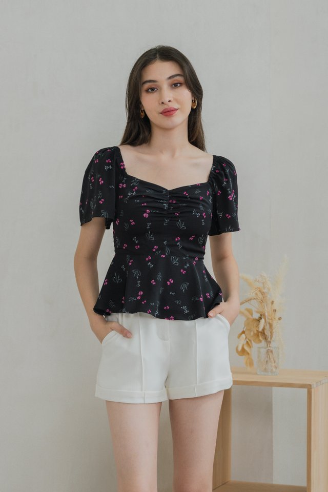 Freesia Ribbon Printed Sweetheart Top