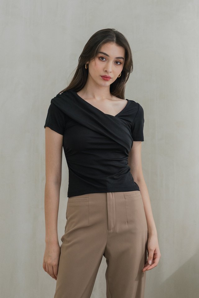 Laurent One Shoulder Cotton Top In Black