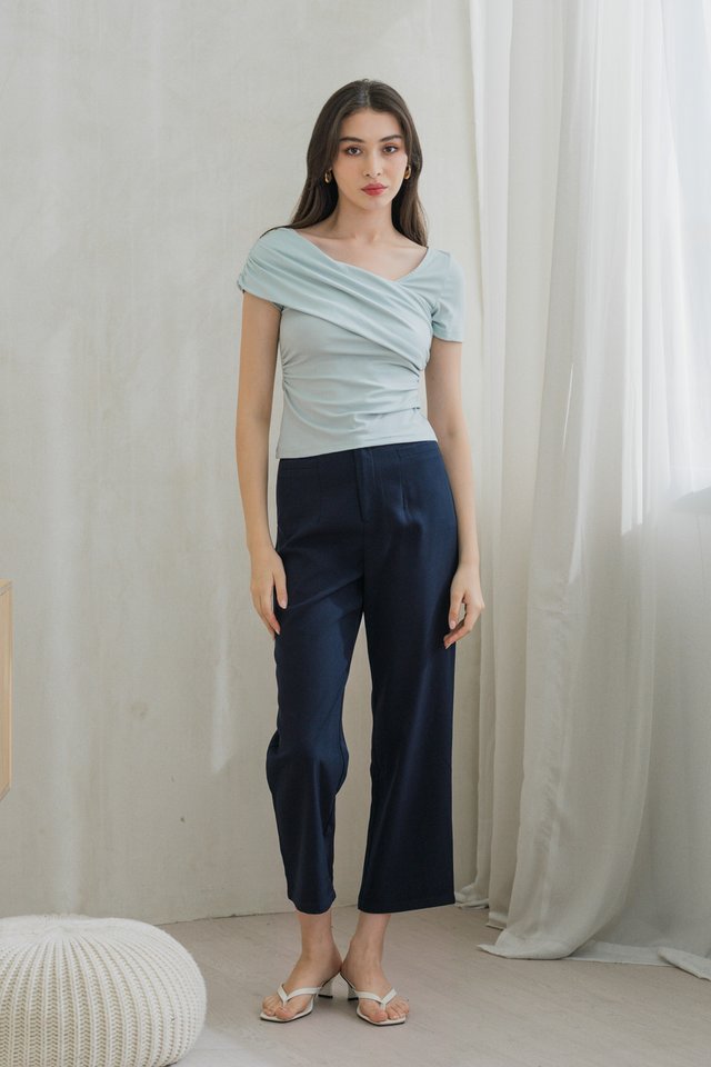 Laurent One Shoulder Cotton Top In Sage