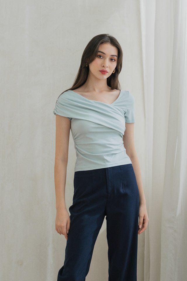 Laurent One Shoulder Cotton Top In Sage