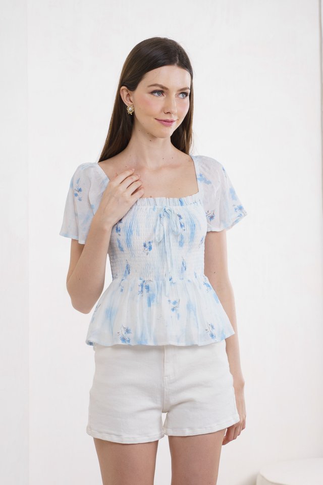 Stellar Printed Ribbon Smocked Top