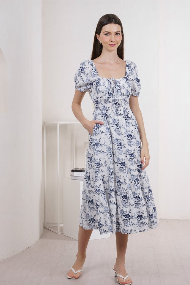 Roslin Floral Smocked Waist Maxi Dress In Navy
