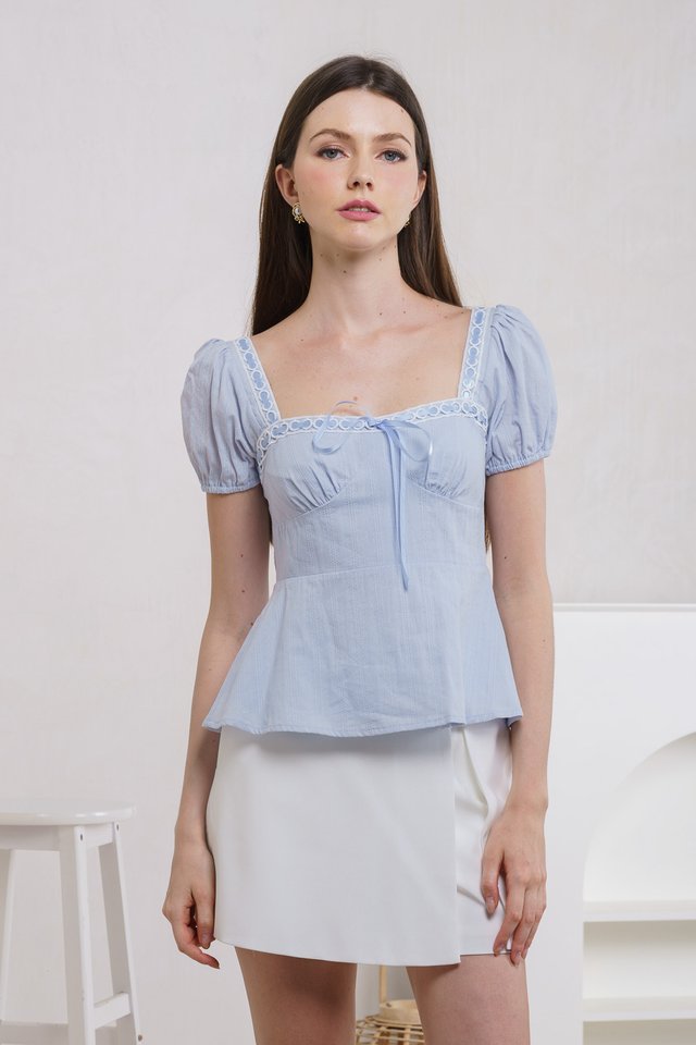 Estonia Ribbonette Babydoll Top In Blue