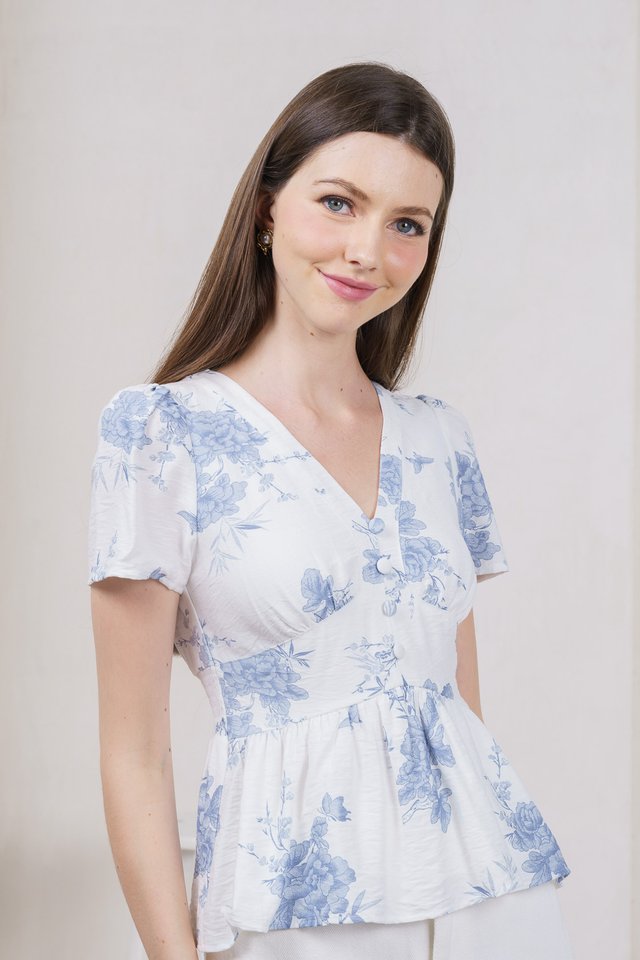 Eternity Floral Empire Waist Top In Blue