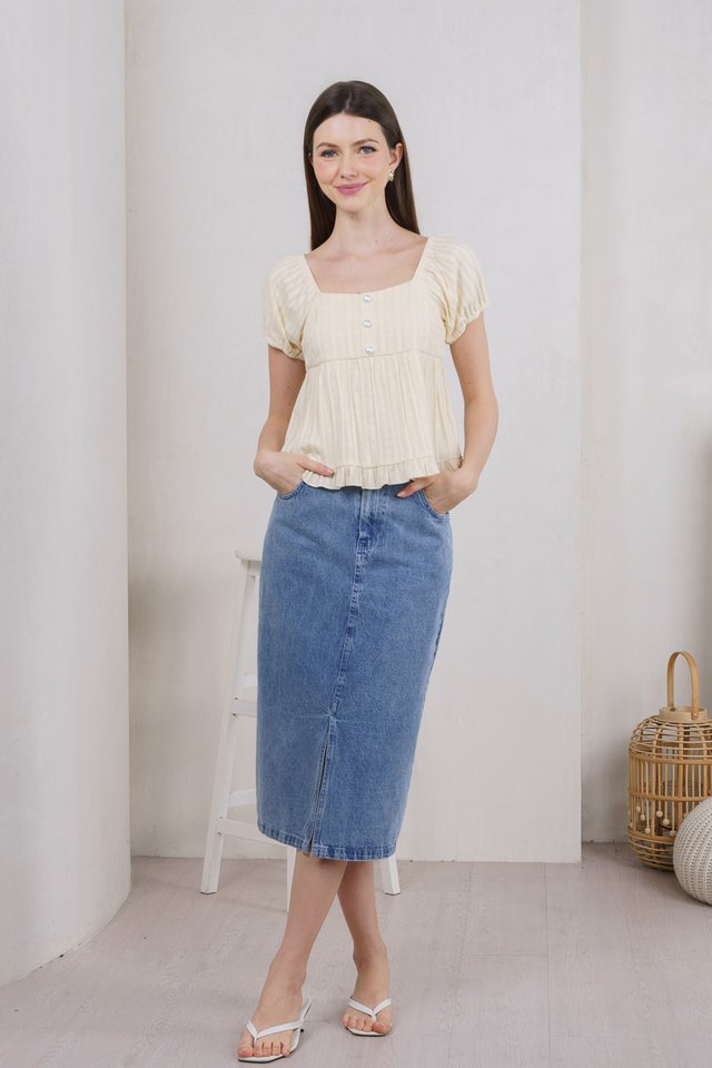 Purity Broidery Pearl Button Top In Butter Cream