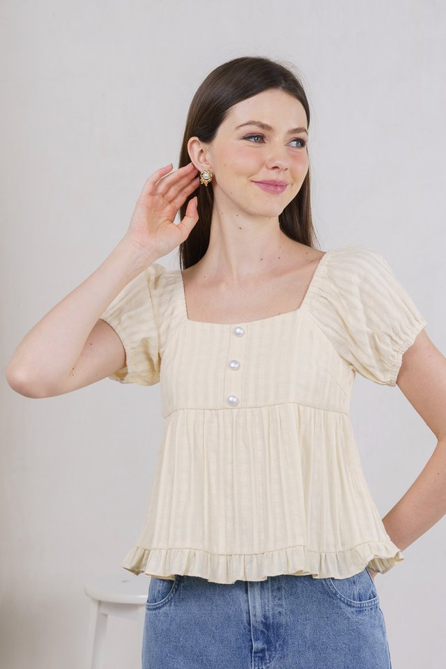 Purity Broidery Pearl Button Top In Butter Cream