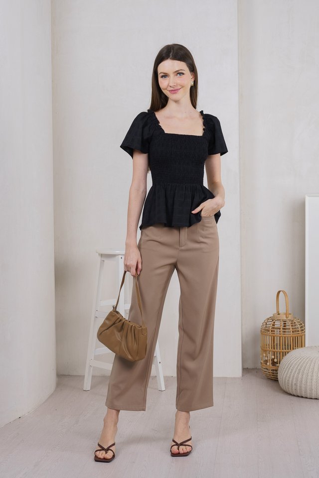 Scottie Textured Smocked Top In Black