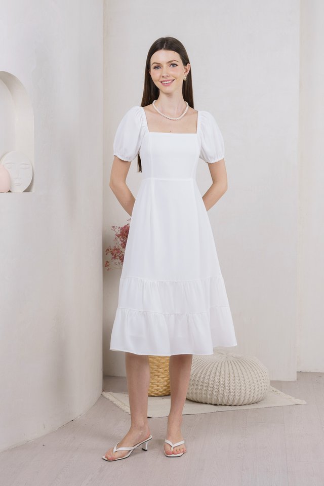 Melody Tiered Midi Dress In White
