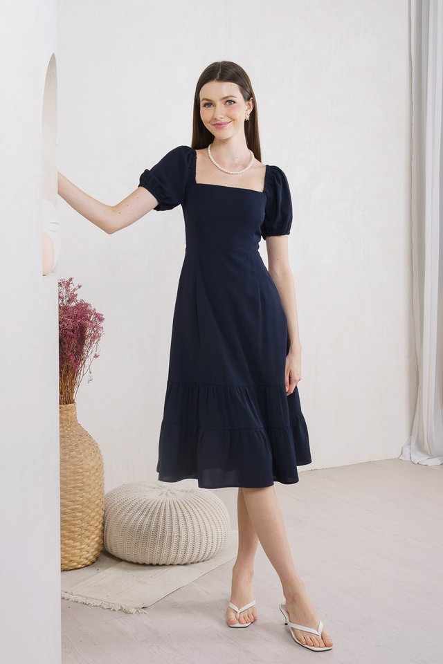 Melody Tiered Midi Dress In Navy