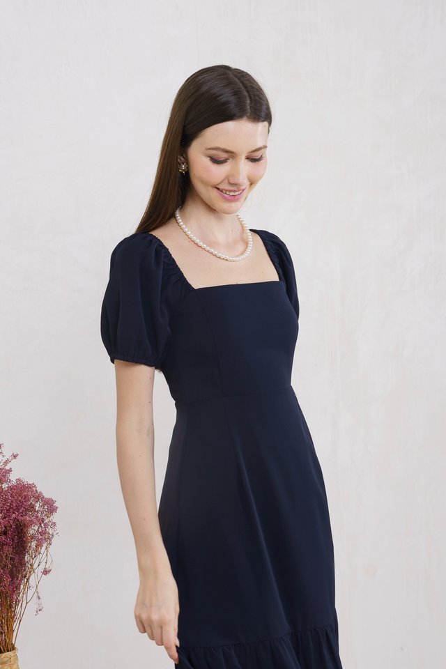 Melody Tiered Midi Dress In Navy