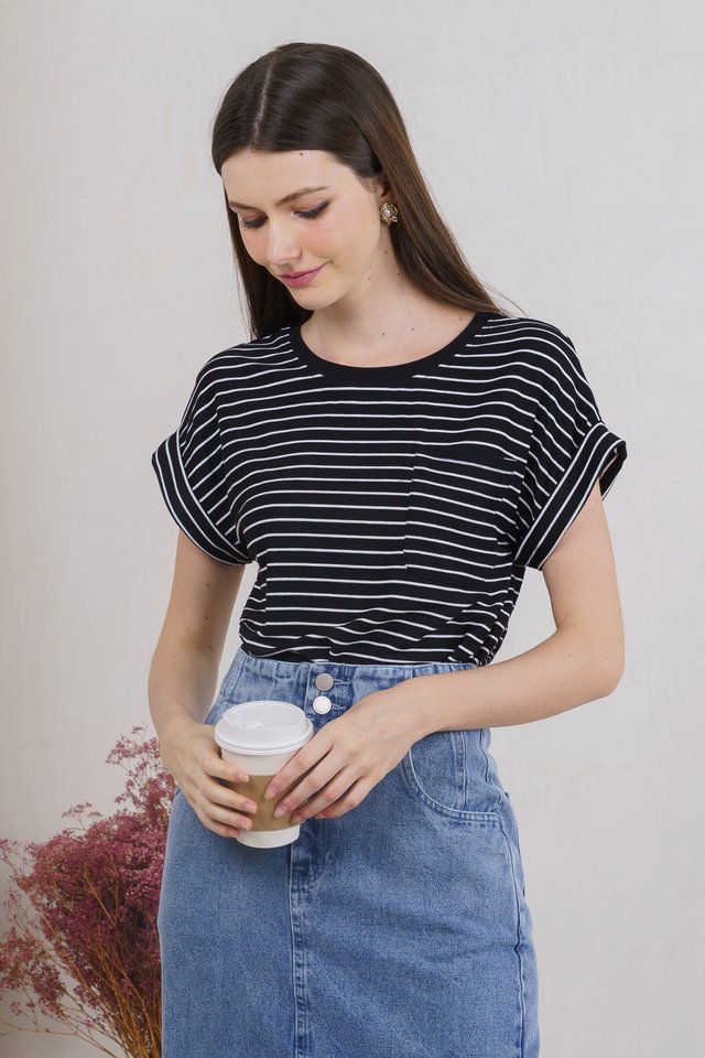 Courtney Striped Cotton Tee In Black