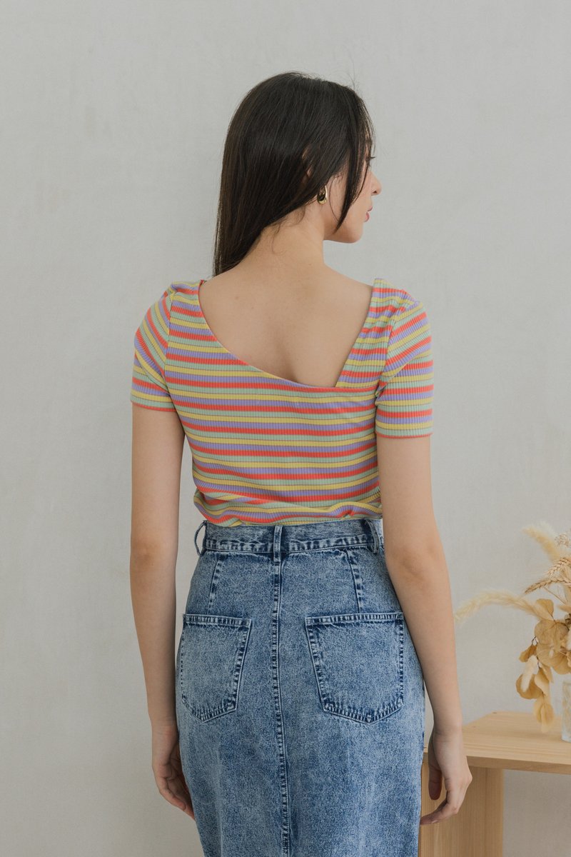 Rainbow One Shoulder Striped Top In Yellow (XS)