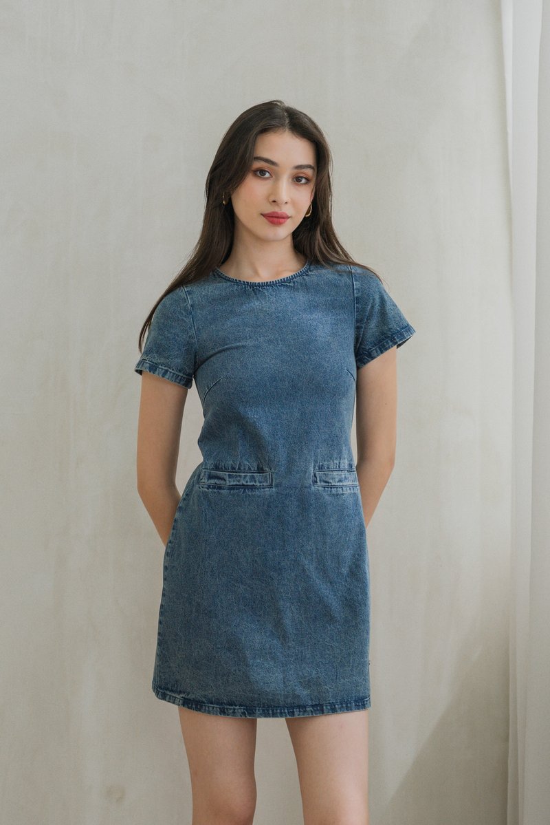 Patience Denim Front Pocket Dress (XS)