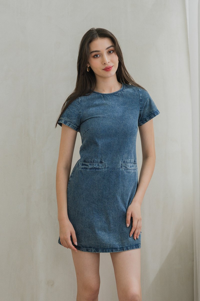 Patience Denim Front Pocket Dress (XS)
