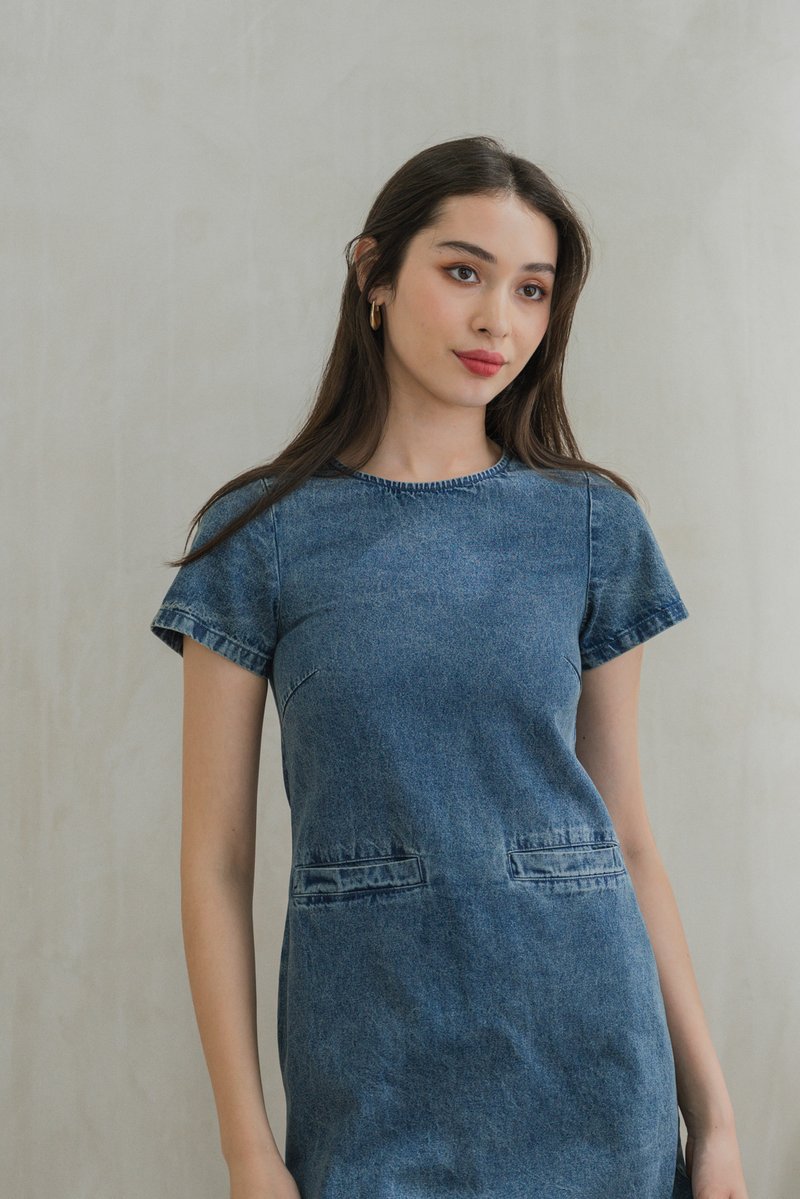 Patience Denim Front Pocket Dress (XS)