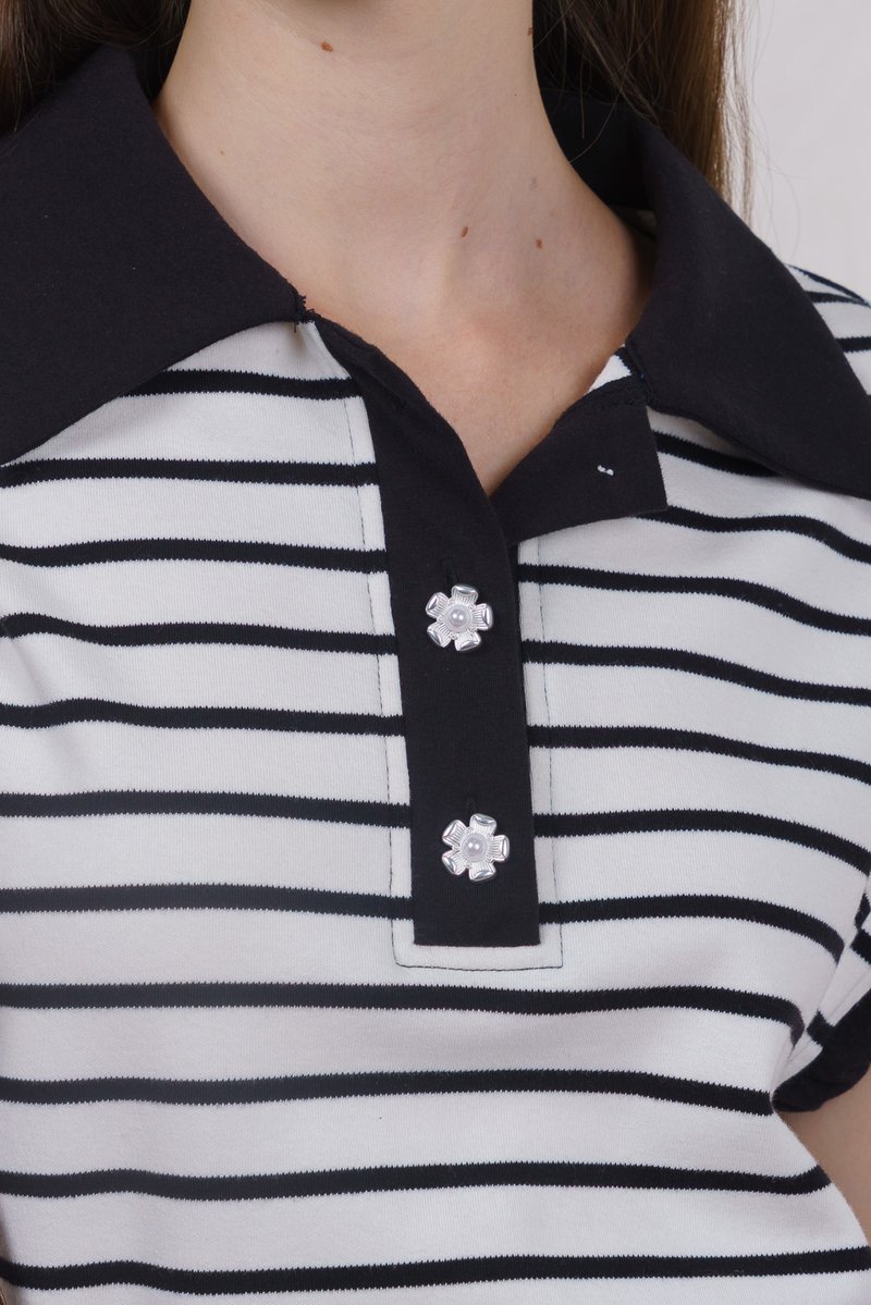 Fable Striped Floral Button Shirt In White