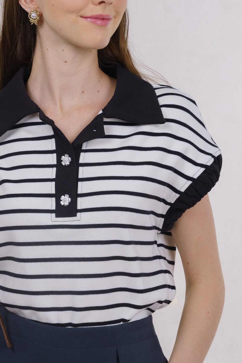 Fable Striped Floral Button Shirt In White
