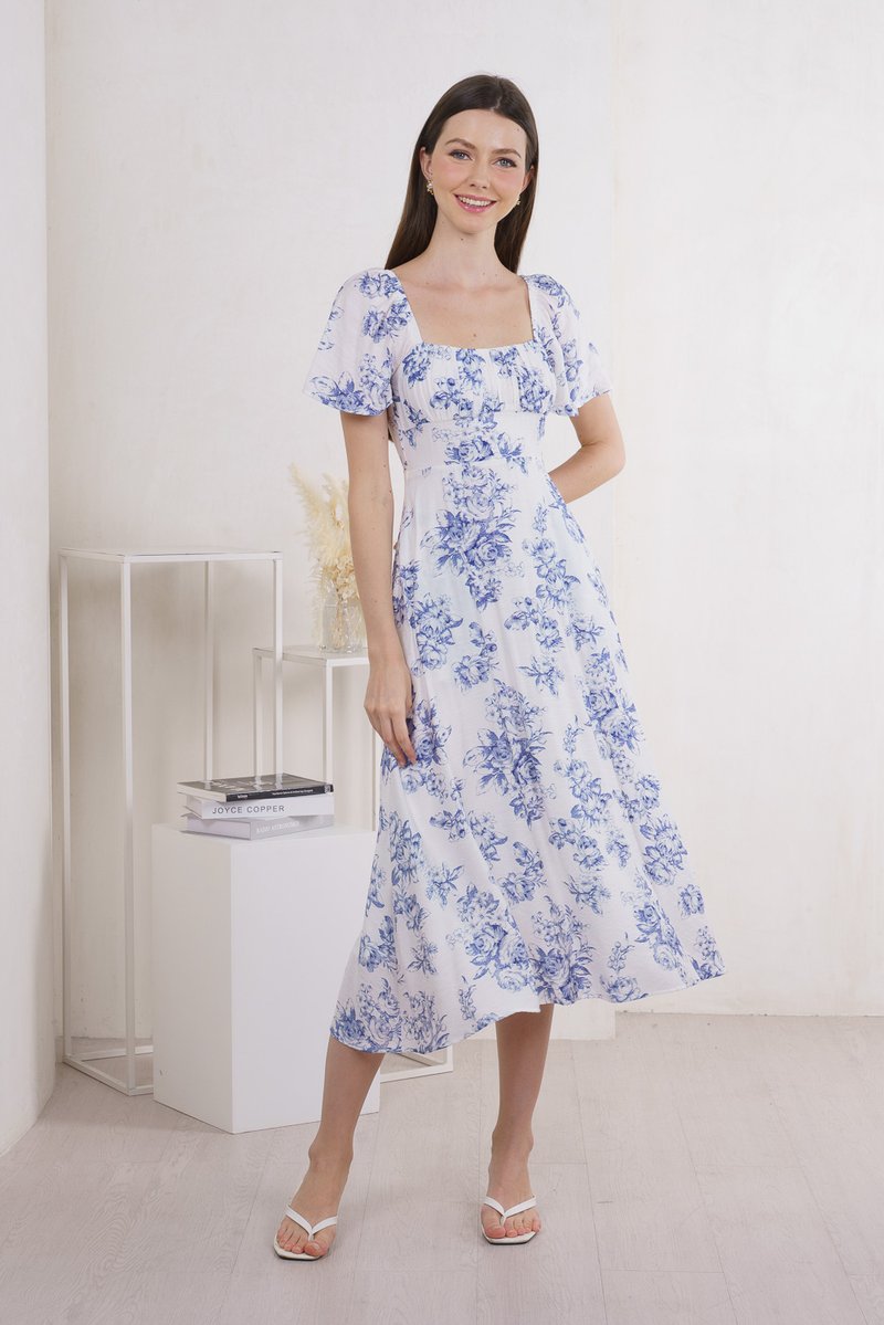 Malsha Floral Ruched Midi Dress (XS)
