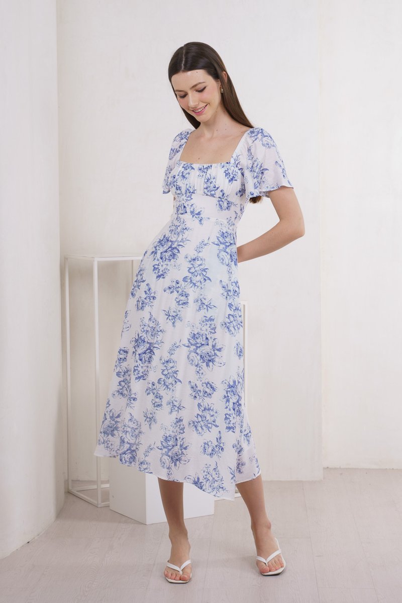 Malsha Floral Ruched Midi Dress (XS)