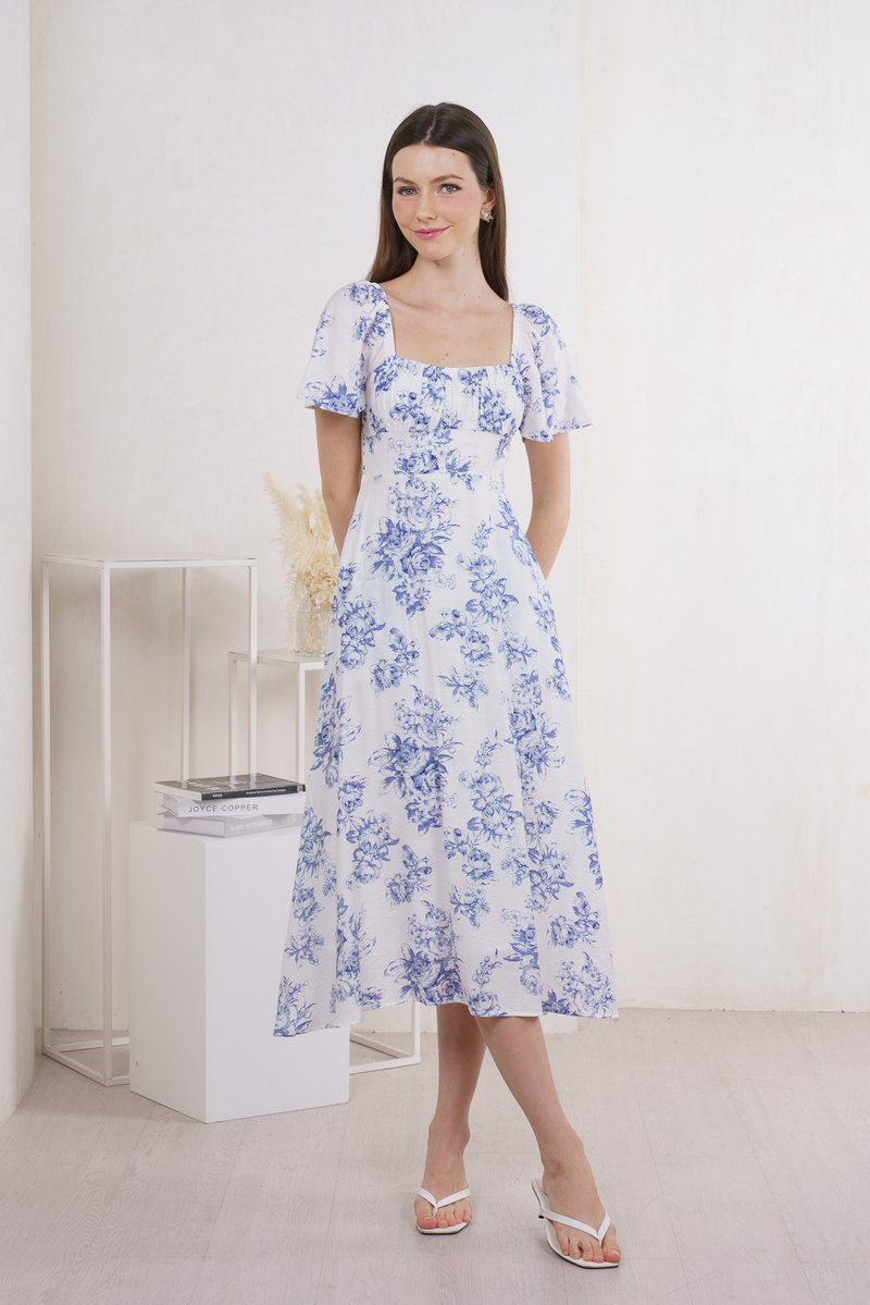 Malsha Floral Ruched Midi Dress (XS)