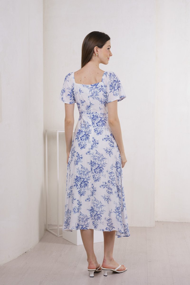 Malsha Floral Ruched Midi Dress (XS)