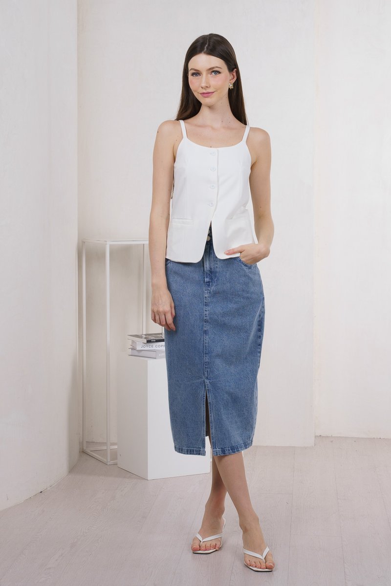 Dottie Duo Button Denim Midi Skirt