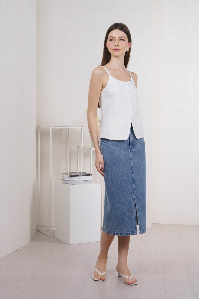 Dottie Duo Button Denim Midi Skirt
