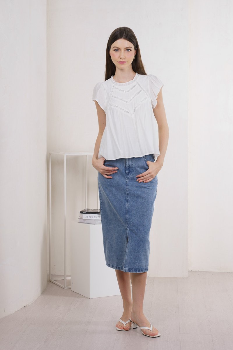 Dottie Duo Button Denim Midi Skirt