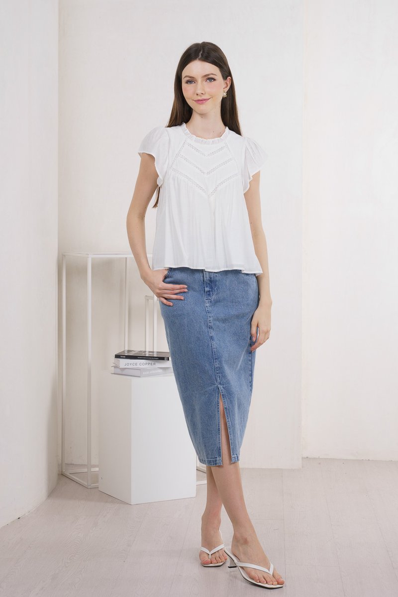 Dottie Duo Button Denim Midi Skirt