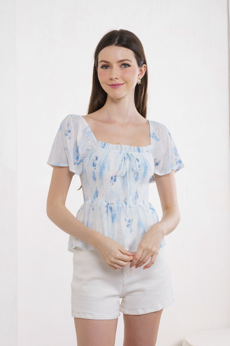 Stellar Printed Ribbon Smocked Top (XS)