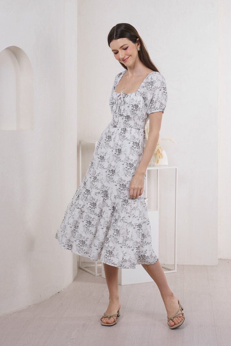 Roslin Floral Smocked Waist Maxi Dress In Grey (XS)