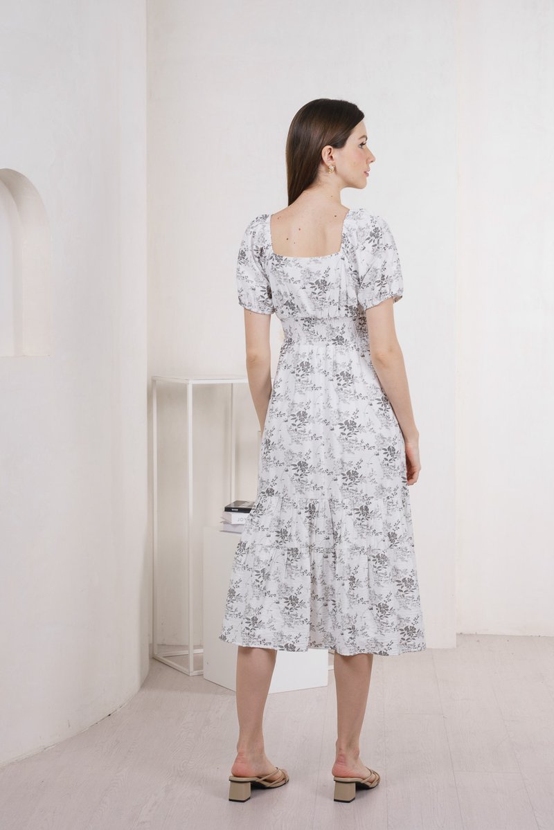 Roslin Floral Smocked Waist Maxi Dress In Grey (XS)