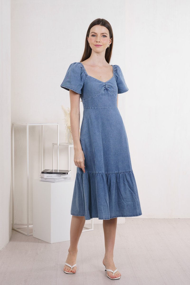 Delight Denim Sweetheart Midi Dress (XS)