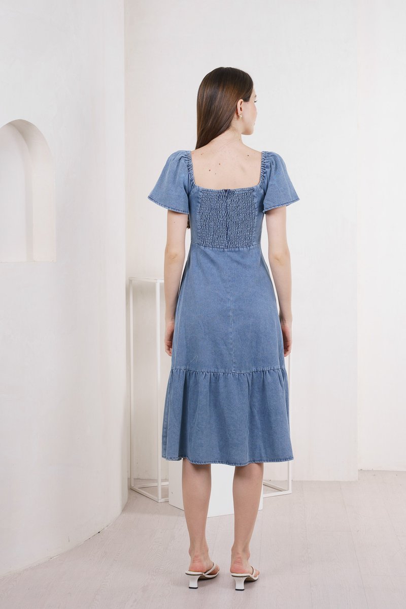 Delight Denim Sweetheart Midi Dress (XS)