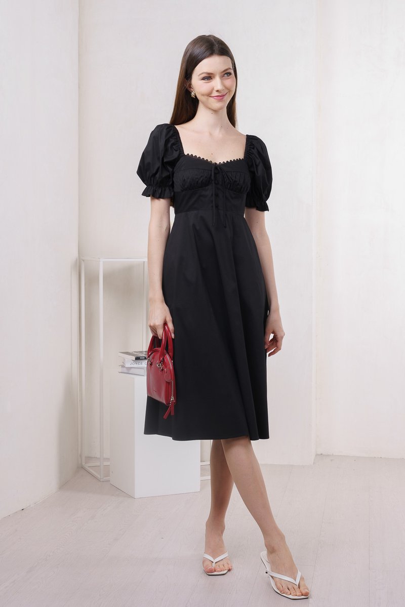 Prism Pleated Crochet Midi Dress In Black