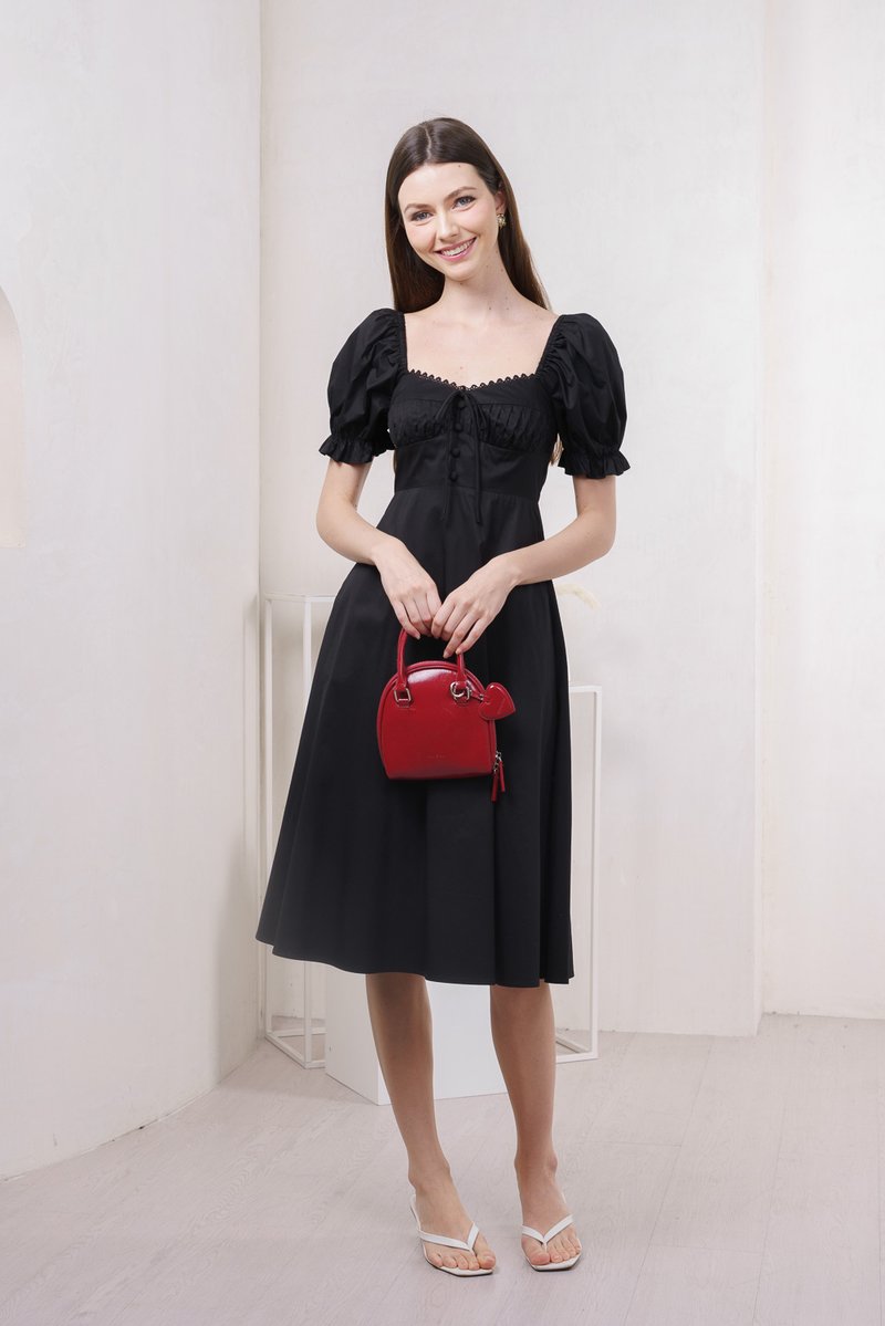 Prism Pleated Crochet Midi Dress In Black