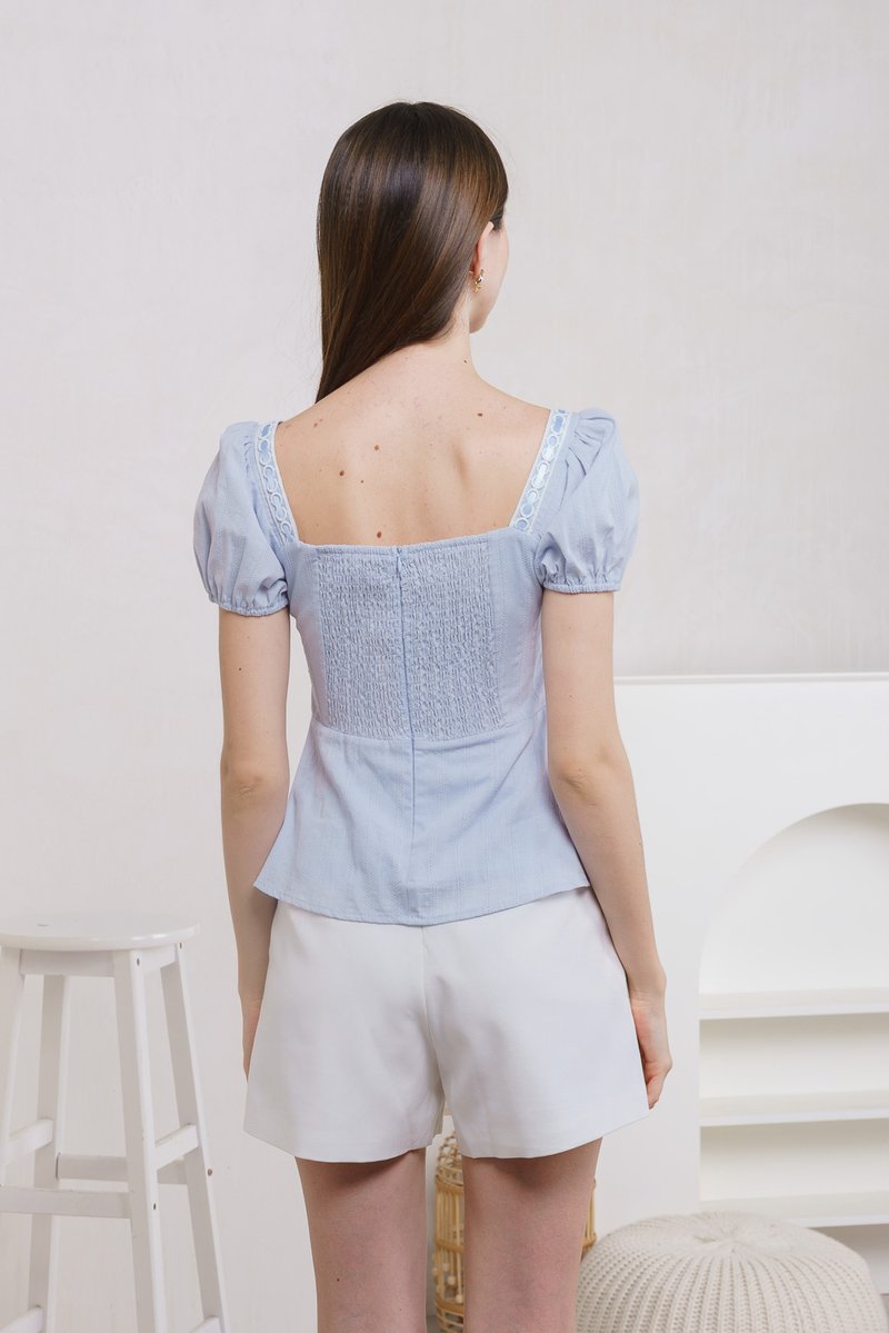 Estonia Ribbonette Babydoll Top In Blue (XS)