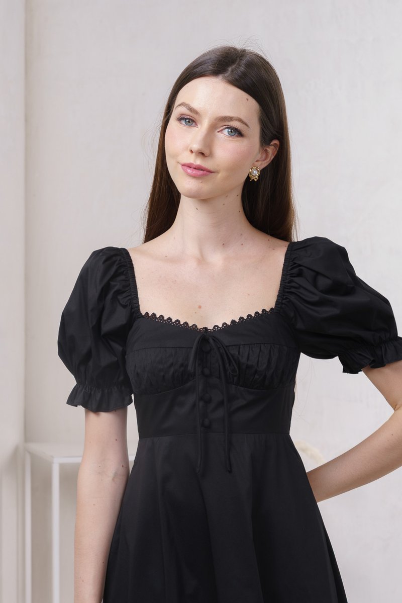 Prism Pleated Crochet Midi Dress In Black