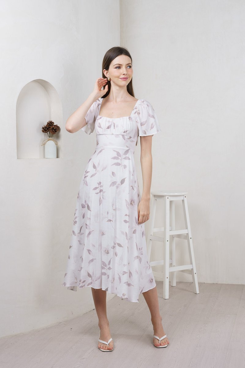 Oasis Printed Ruched Midi Dress In Grey (XS)