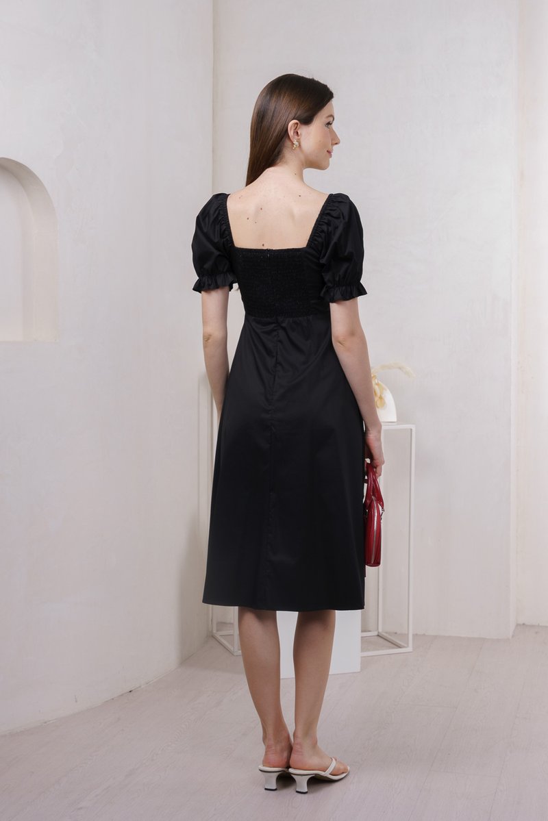 Prism Pleated Crochet Midi Dress In Black