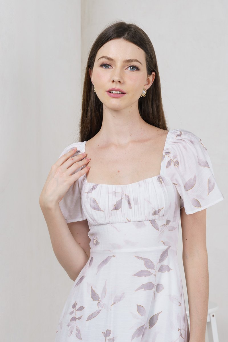Oasis Printed Ruched Midi Dress In Grey (XS)
