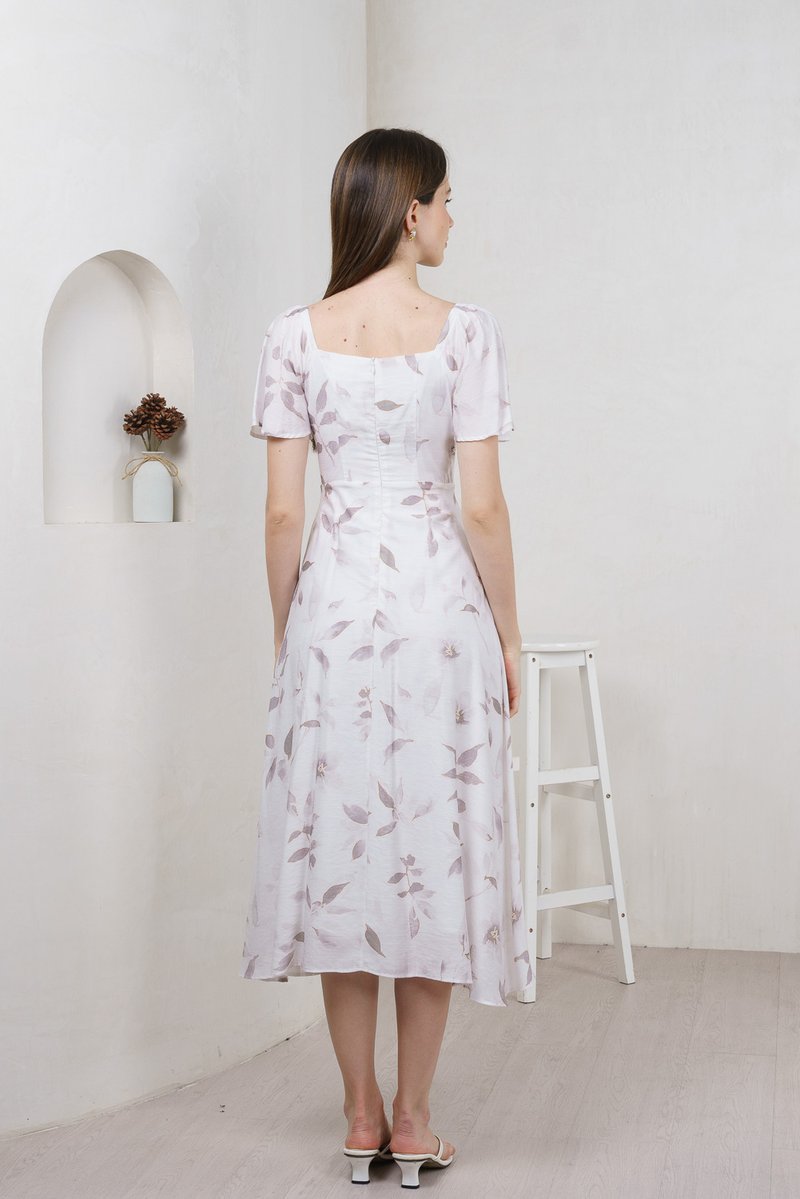 Oasis Printed Ruched Midi Dress In Grey (XS)