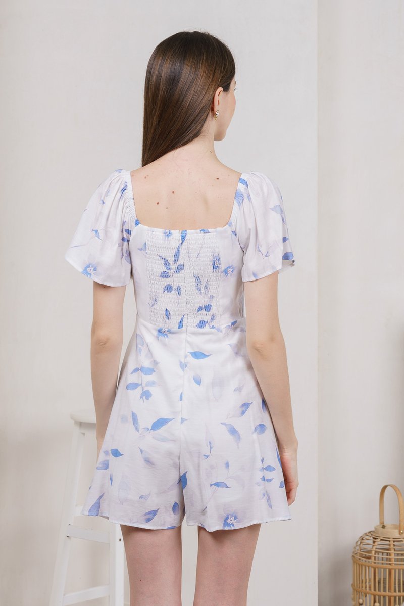 Oasis Printed Sweetheart Romper In Blue
