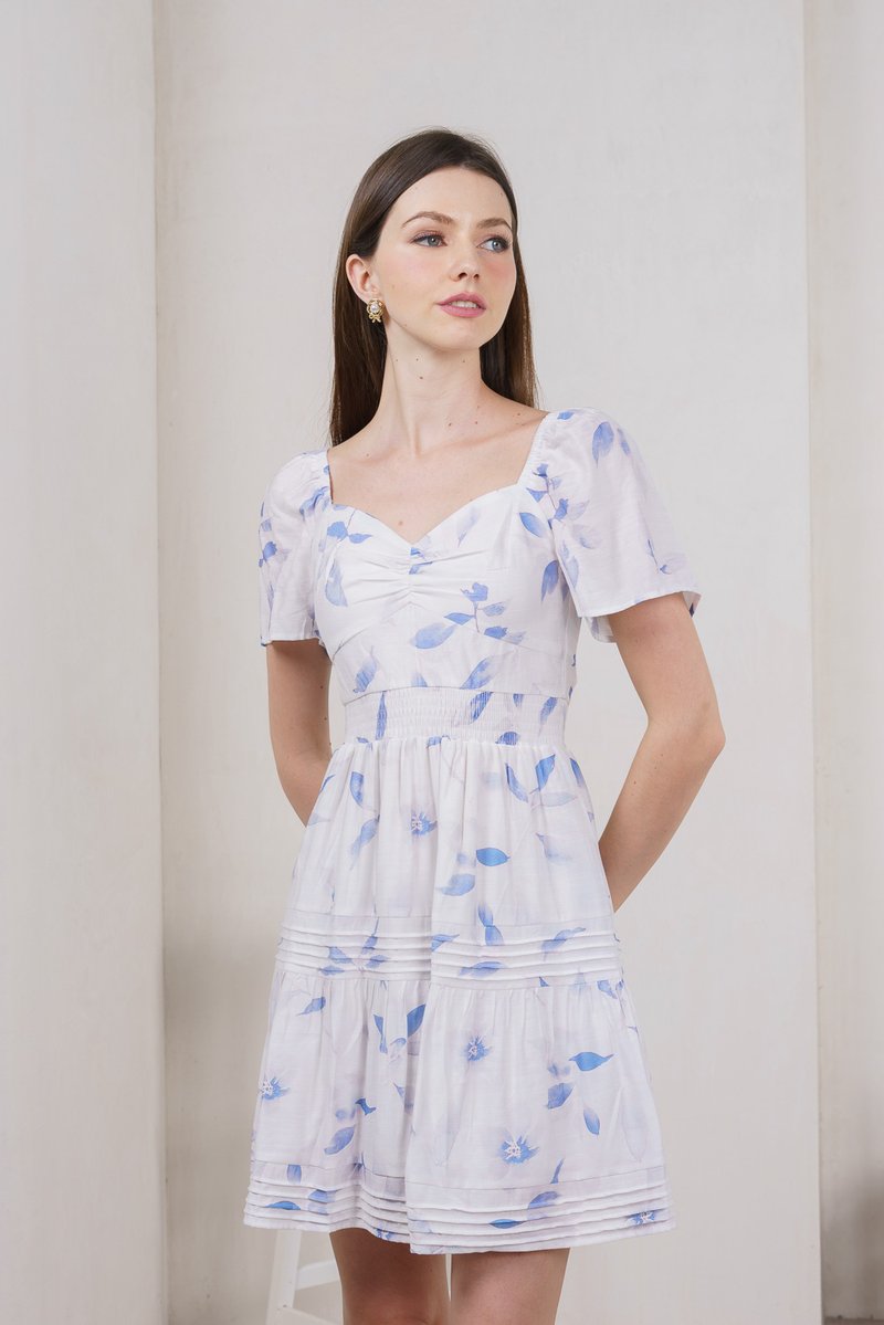 Oasis Smocked Waist Sweetheart Dress In Blue (XS)
