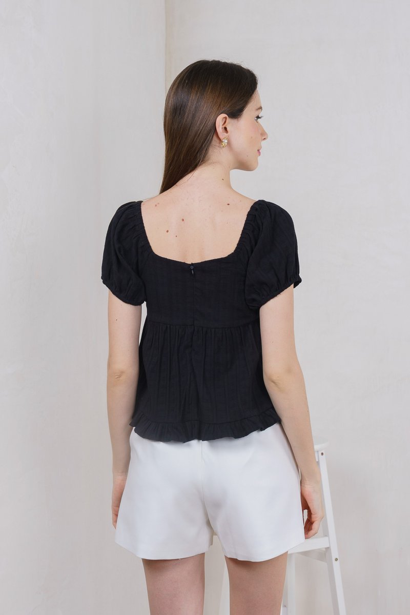 Purity Broidery Pearl Button Top In Black