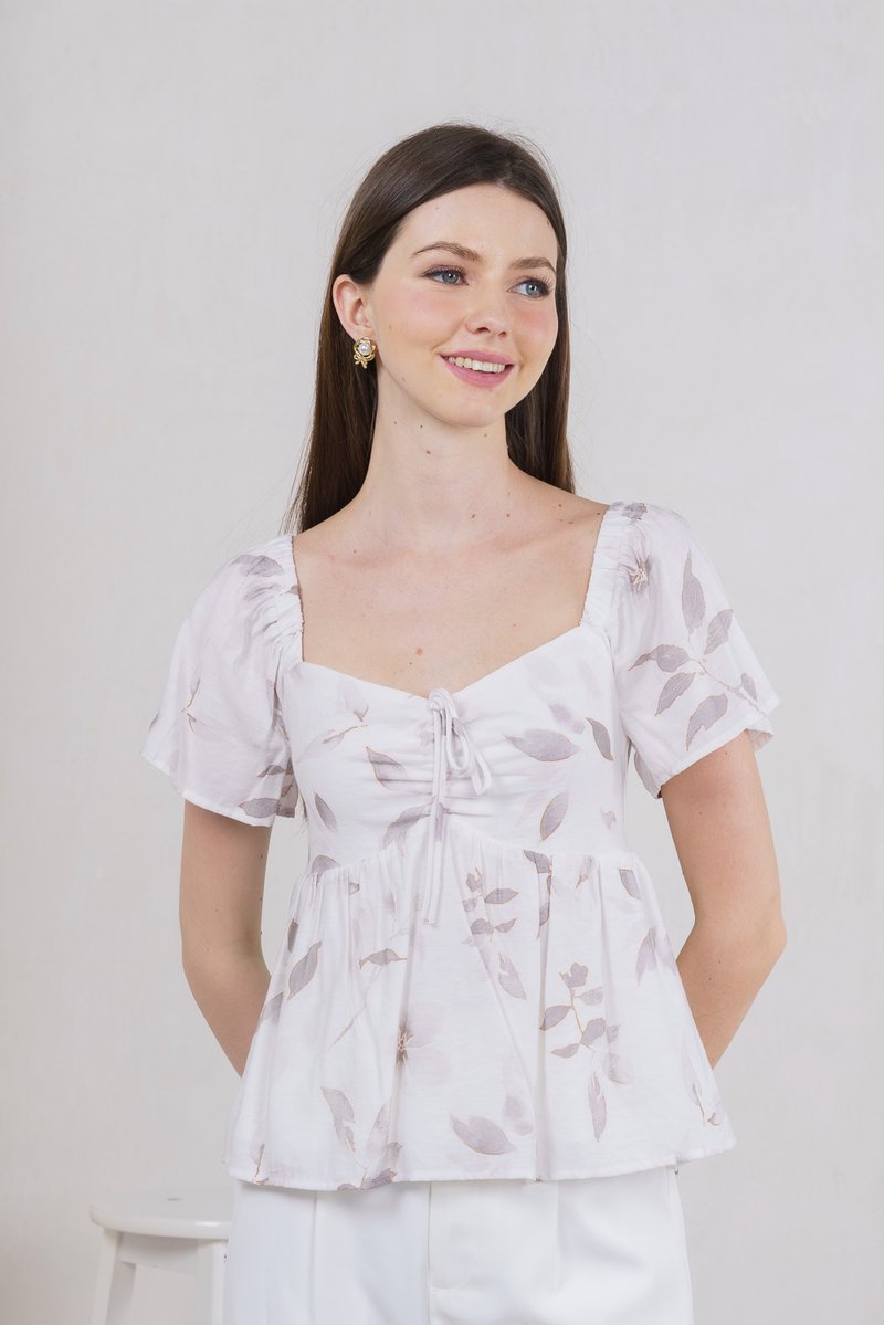 Oasis Printed Ribbon Sweetheart Top In Grey (XS)