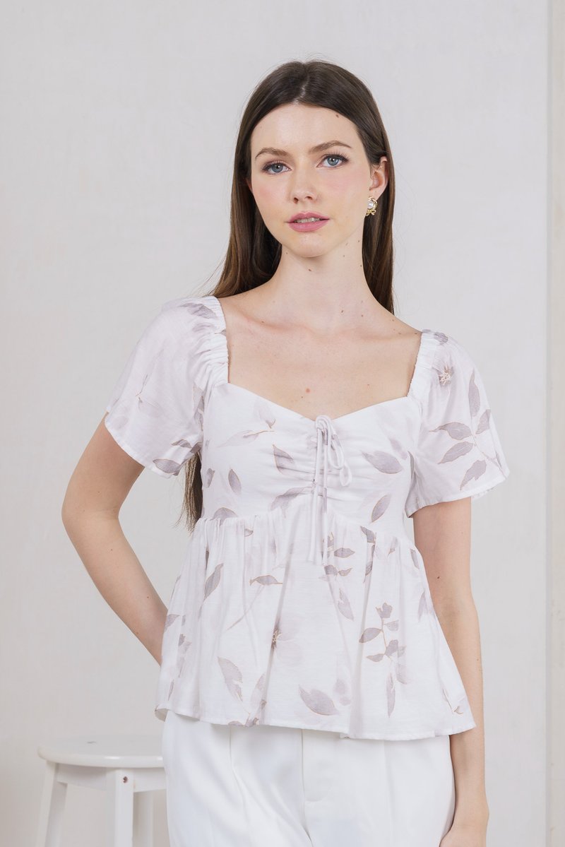 Oasis Printed Ribbon Sweetheart Top In Grey (XS)