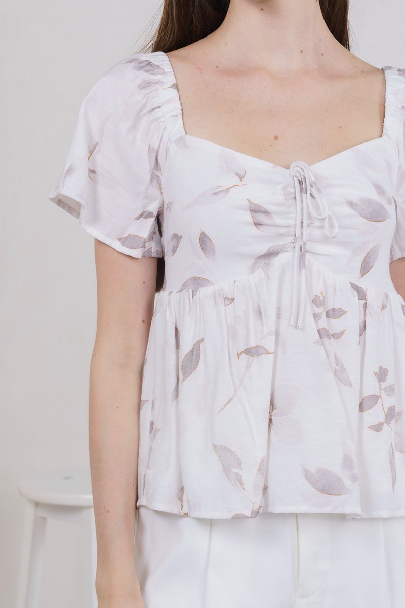 Oasis Printed Ribbon Sweetheart Top In Grey (XS)