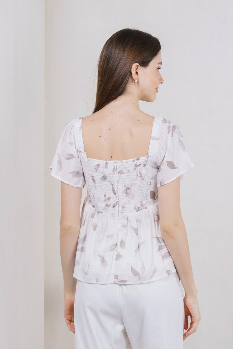 Oasis Printed Ribbon Sweetheart Top In Grey (XS)